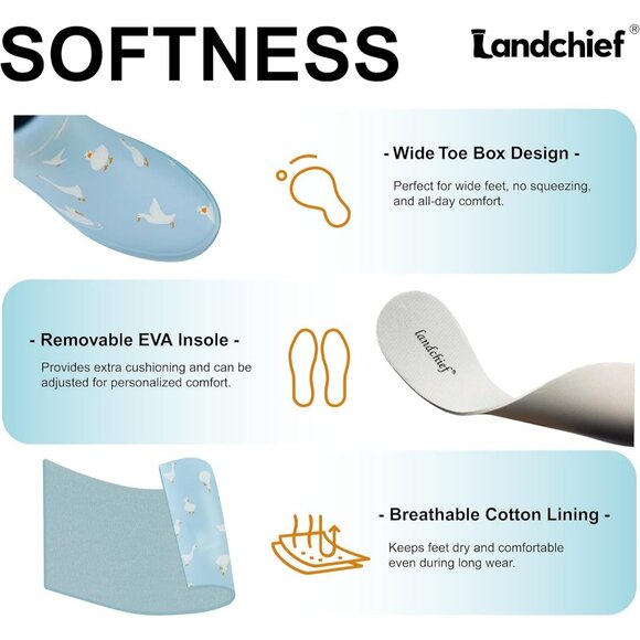 Women's Puddle Ducks Blue Waterproof Tall Knee High Rubber landchief Rain Boot - Picture 5 of 6